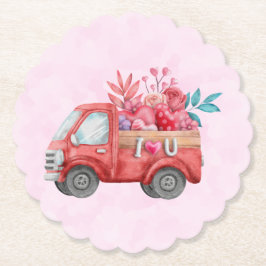 Niedliche Liebe LKW mit Herzkargo Wasserfarbe Untersetzer