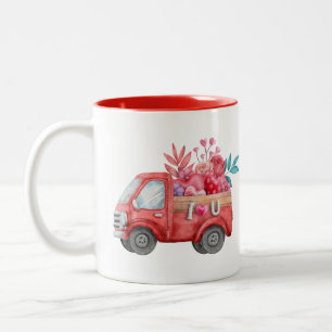Niedliche Liebe LKW mit Herzkargo Wasserfarbe Zweifarbige Tasse