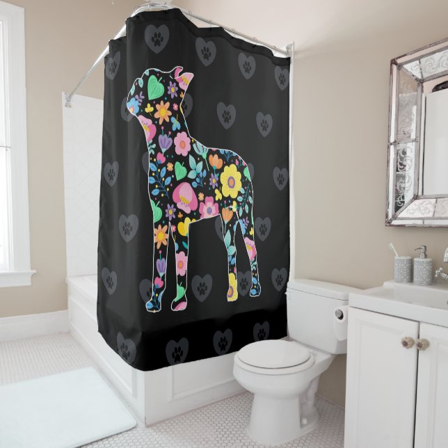 Niedliche Liebe Mein Boston Terrier Blumendesign Duschvorhang (Beispiel)