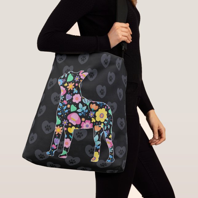 Niedliche Liebe Mein Boston Terrier Blumendesign Tragetaschen Mit Langen Trägern (Von Nahem)