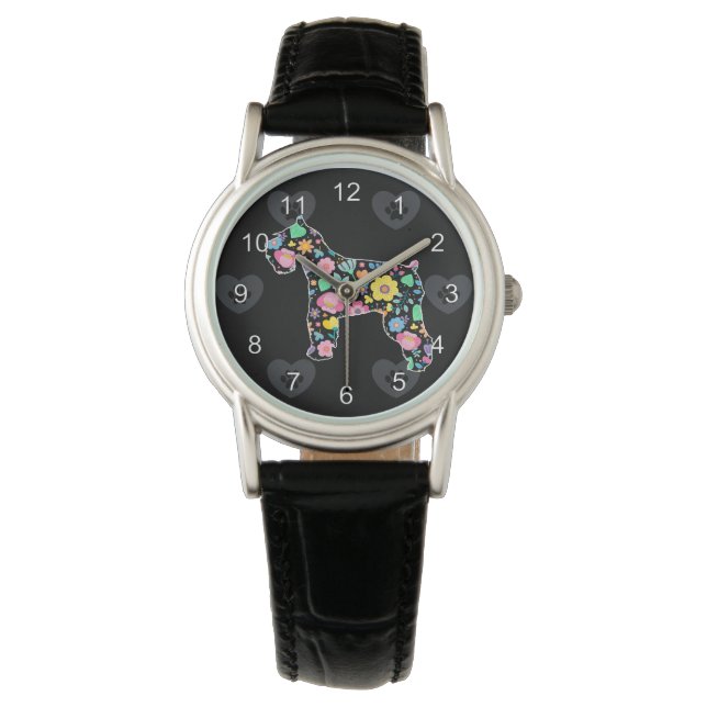 Niedliche Liebe Mein Schnauzer Blumendesign Armbanduhr (Vorderseite)
