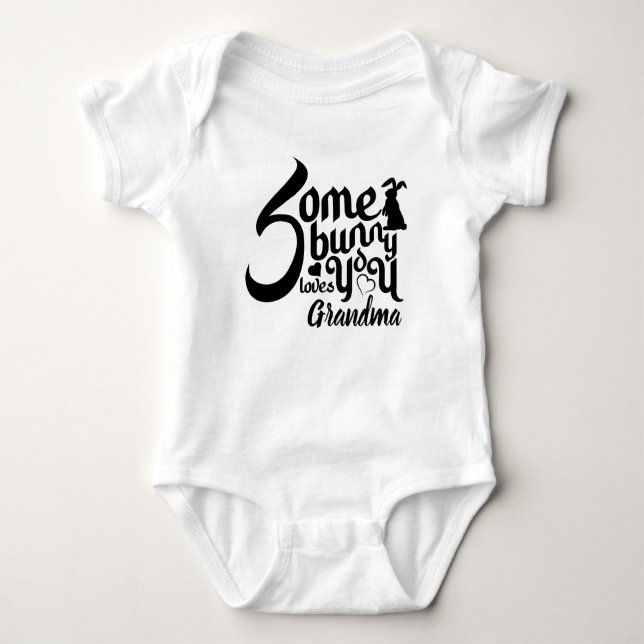 Niedliche Liebe Ostern Schwarz-Weiß-Typografie Baby Strampler (Vorderseite)