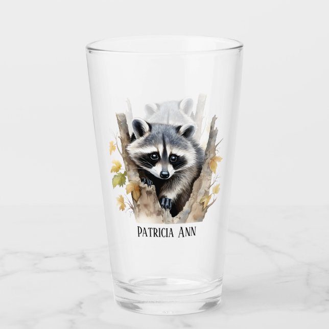 Niedliche Liebe Raccoons Tierfreunde fügen Text hi Glas (Vorderseite)