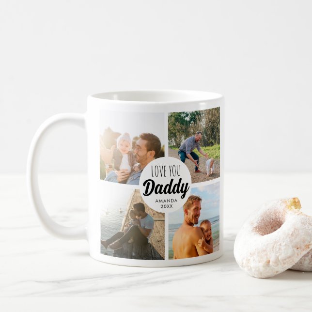 Niedliche Liebe Sie 'Daddy' Custom Foto Collage Kaffeetasse (Mit Donut)