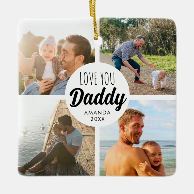 Niedliche Liebe Sie 'Daddy' Custom Foto Collage Keramikornament (Vorderseite)
