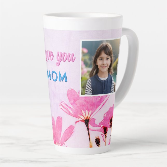 Niedliche Liebe Sie Mama Rosa Blume 2 Fotos Milchtasse (Rechte Ecke)