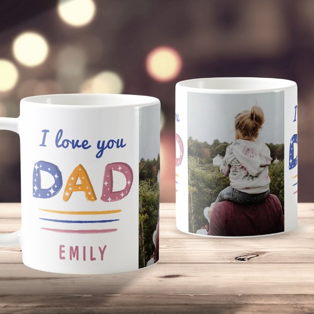 Niedliche Liebe Sie Vater Farbige Typografie Foto Kaffeetasse (Von Creator hochgeladen)