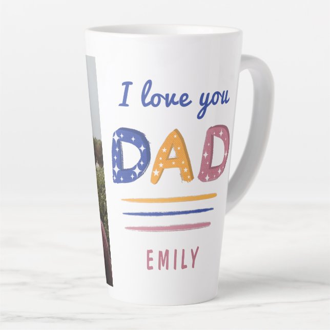 Niedliche Liebe Sie Vater Farbige Typografie Foto Milchtasse (Rechte Ecke)