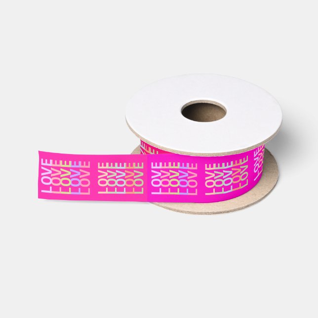 Niedliche "LIEBE"-Typografie auf Hot Pink und Red Satinband (Spule)