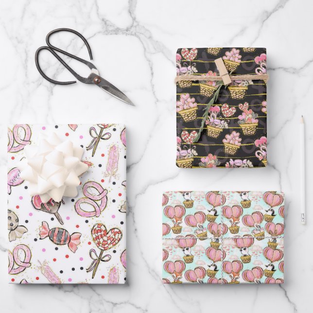 niedliche Liebe Valentin Geschenkpapier Set (Vorderseite)