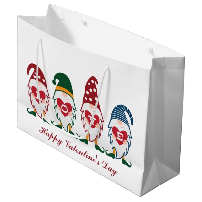 niedliche Liebe Valentine gnome fügen Text hinzu Große Geschenktüte (Vorderseite Schrägansicht)