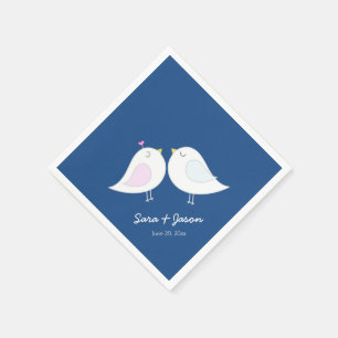 Niedliche Liebe-Vögel auf Marine-Blau-Hochzeit Serviette