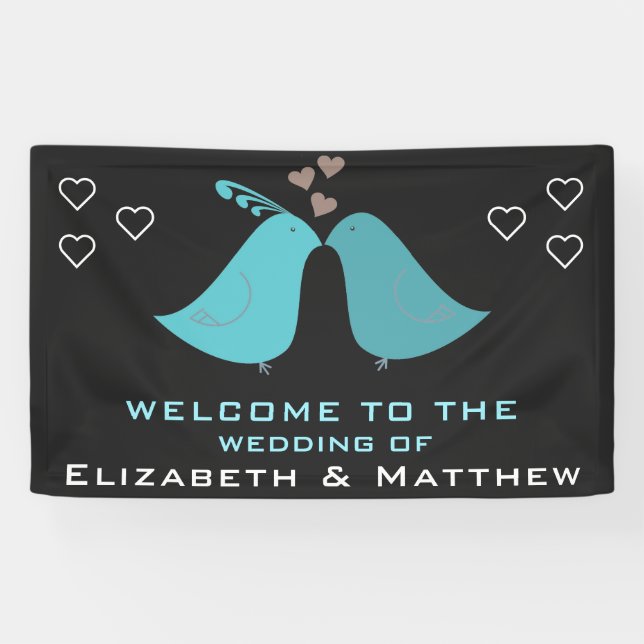 Niedliche Liebe-Vogel-kundenspezifische Hochzeit Banner (Horizontal)