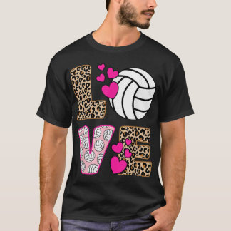 Niedliche Liebe Volleyball Leopard Print Women Lad T-Shirt