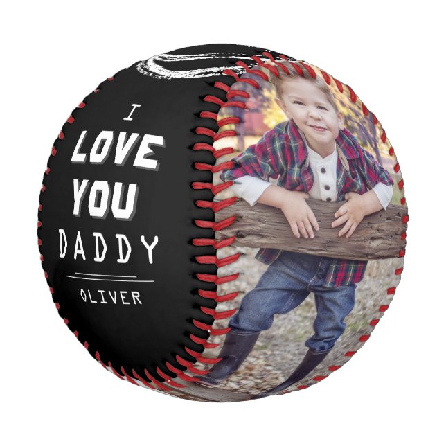 Niedliche Liebe You Daddy Black 2 FotoCollage Baseball (Schrägansicht)