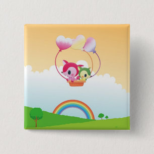 Niedliche Liebefox-Paare u. Regenbogen-Land-Szene Button