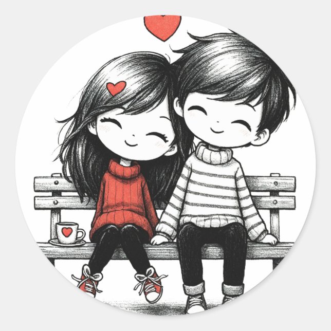 Niedliche Liebespaare Runder Aufkleber (Vorderseite)