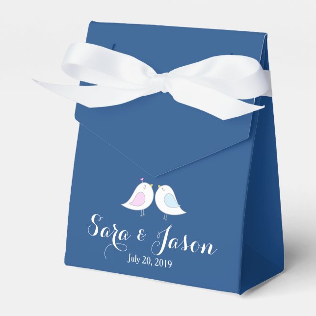 Niedliche Liebesvögel auf Hochzeiten in Navy Geschenkschachtel (Vorderseite)