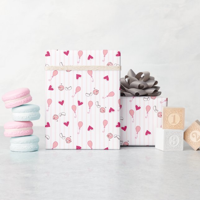 Niedliche Liebesvögel Geschenkpapier (Babyparty)