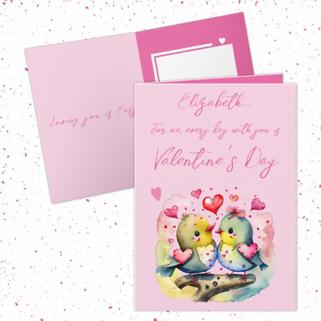 Niedliche Liebesvögel heißen Rosa Valentinstag Karte (Von Creator hochgeladen)