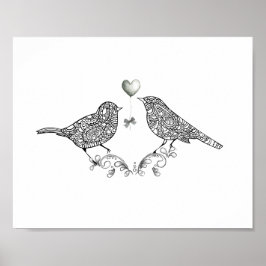 Niedliche Liebesvögel in Schwarz-Weiß-Poster-Print Poster