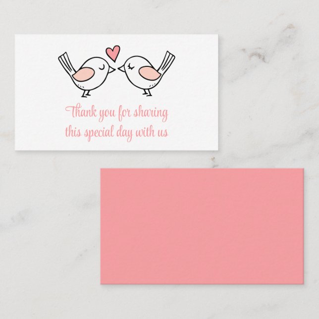 Niedliche Liebesvögel Rosa Danke, dass Sie Hochzei Platzkarte (Vorne/Hinten)