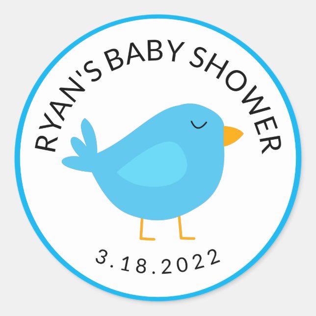 Niedliche Lieblings-Blue-Bird-Babydusche Runder Aufkleber (Vorderseite)