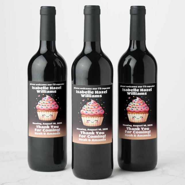 Niedliche L'il Cupcake Sprinkles Baby Dusche Willk Weinetikett (Flaschen)