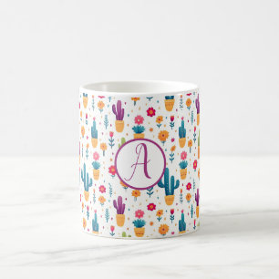 Niedliche Lila Aquamarine Blumenkaktus Kaffeetasse