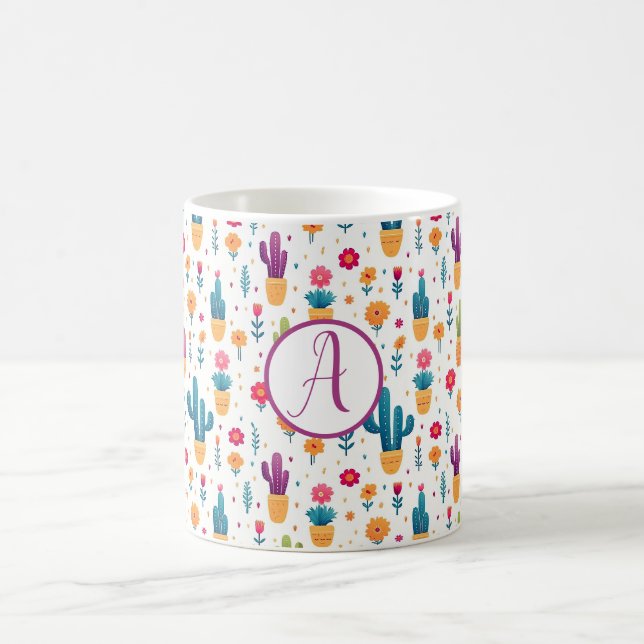 Niedliche Lila Aquamarine Blumenkaktus Kaffeetasse (Mittel)