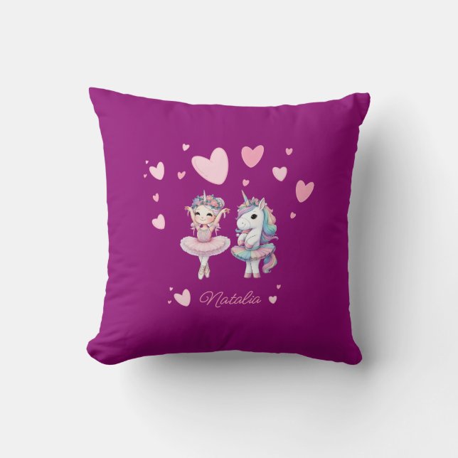 Niedliche Lila Ballerina Einhorn Kissen (Vorderseite)