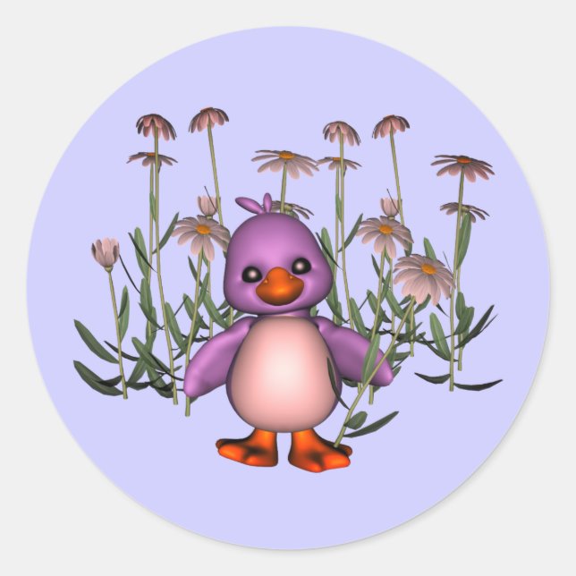 Niedliche Lila Bird Daisy-Blume Runder Aufkleber (Vorderseite)