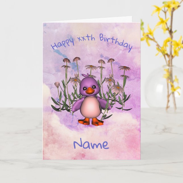 Niedliche Lila Bird Daisy Personalisierte Geburtst Karte (Gelbe Blume)