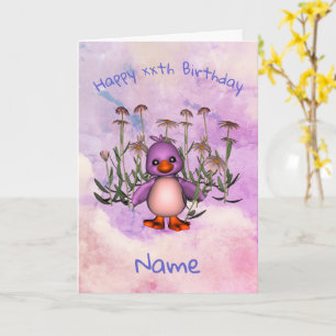 Niedliche Lila Bird Daisy Personalisierte Geburtst Karte