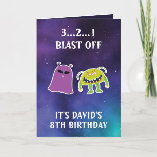 Niedliche Lila Blue Space Monsters 8. Geburtstag Karte
