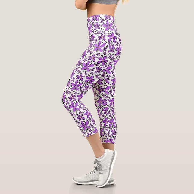 Niedliche lila Blume Capri Leggings (Links)