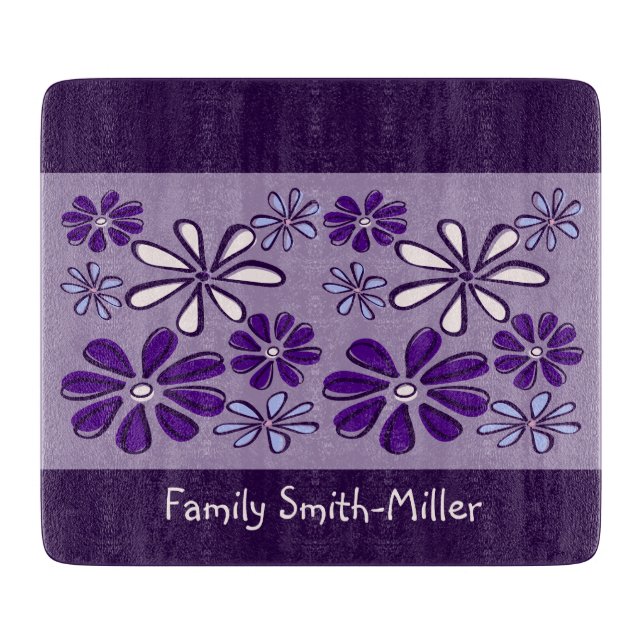 Niedliche Lila Blume Doodle Familienname Schneidebrett (Vorderseite)
