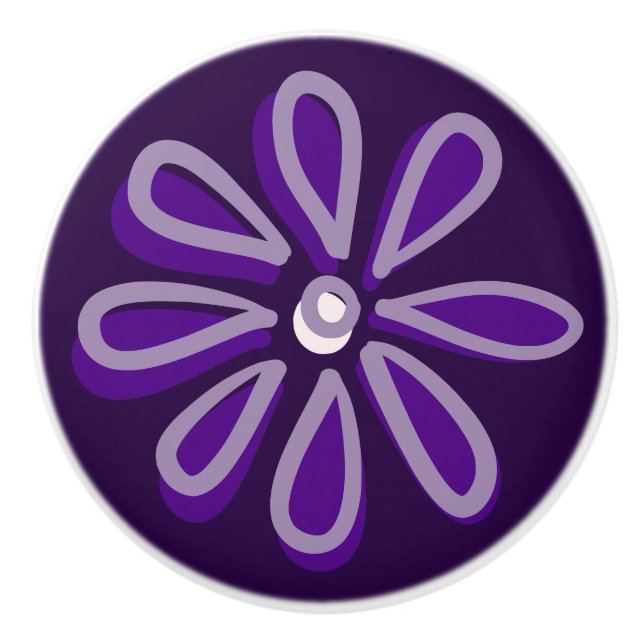 Niedliche Lila Blume Doodle Keramikknauf (Vorderseite)