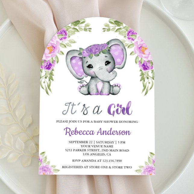 Niedliche Lila Blumenmuster-Arch-Babydusche Einladung (Von Creator hochgeladen)