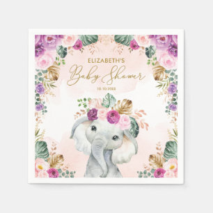 Niedliche Lila Blush Tropical Elephant Baby Dusche Serviette