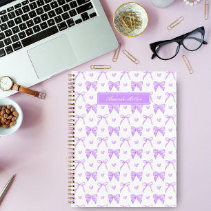 Niedliche Lila Coquette Bows Herz Personalisierter Notizbuch