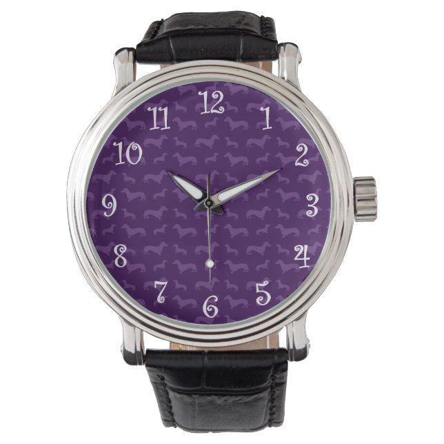 Niedliche lila Dackel Armbanduhr (Vorderseite)