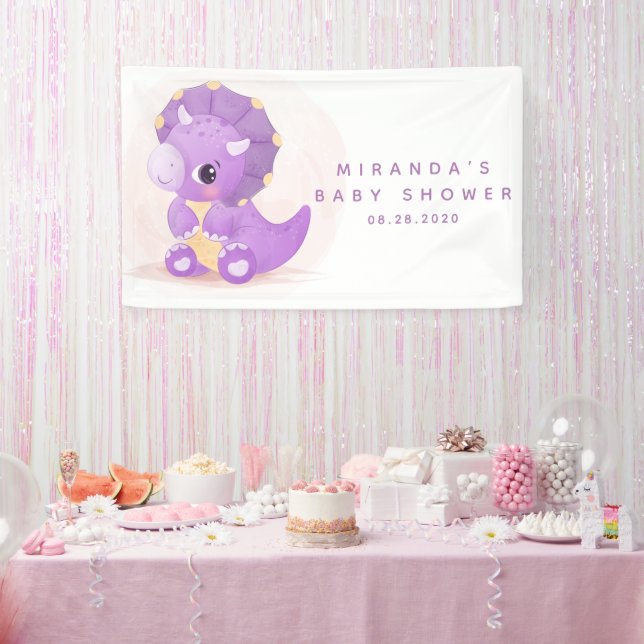 Niedliche Lila Dinosaur Girl Babydusche Banner (Party)