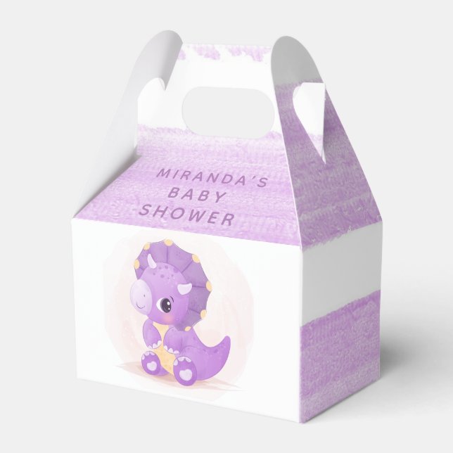 Niedliche Lila Dinosaur Girl Babydusche Geschenkschachtel (Vorderseite)
