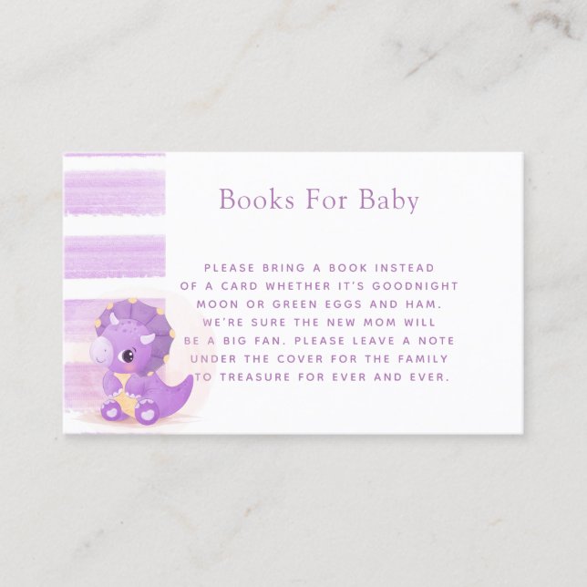 Niedliche Lila Dinosaur Girl Books für Baby Visitenkarte (Vorderseite)