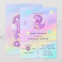 Niedliche Lila Dinosaur Rainbow Art Baby Dusche In