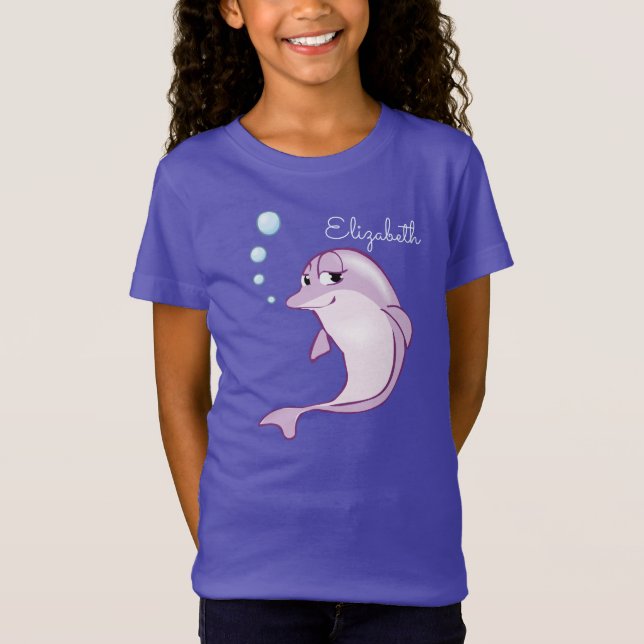 Niedliche Lila Dolphin Personalisierter dunkler T  T-Shirt (Vorderseite)