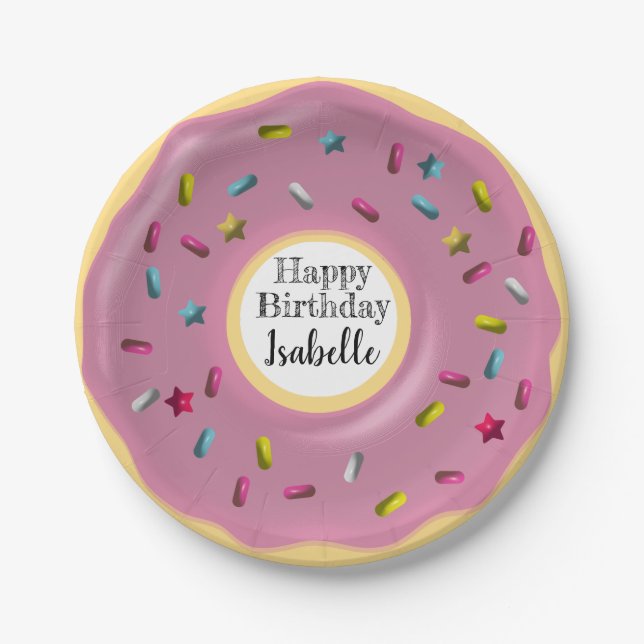 Niedliche Lila Donut-Dekoration | Happy Birthday Pappteller (Vorderseite)