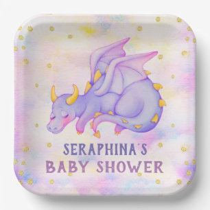 Niedliche Lila Dragon Girls Babyduschplatte Pappteller