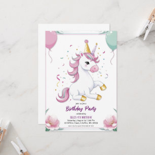 niedliche lila Einhorngeburtstage Einladung